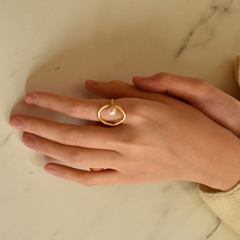 New fashionable retro popular pearl ring, index finger decorative ring women's personality hipster brand jewelry