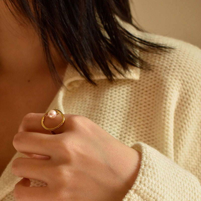 New fashionable retro popular pearl ring, index finger decorative ring women's personality hipster brand jewelry