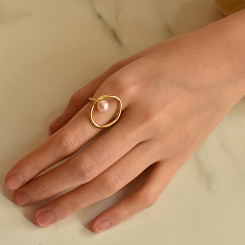 New fashionable retro popular pearl ring, index finger decorative ring women's personality hipster brand jewelry