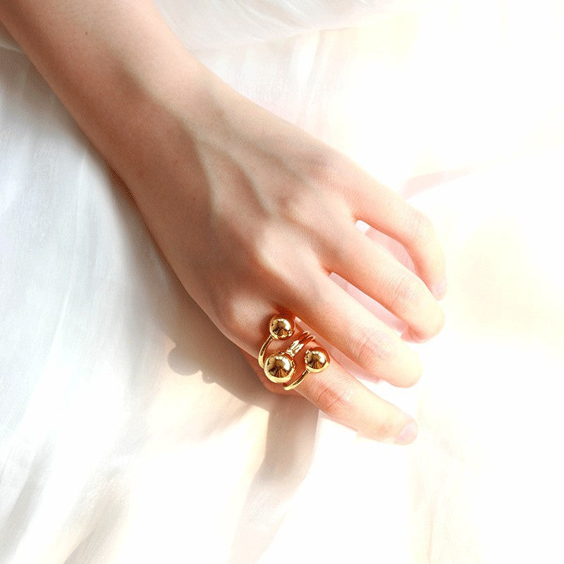 Super fire fine gold ball interstellar orbit ring, simple adjustable niche design ring