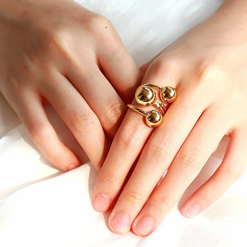Super fire fine gold ball interstellar orbit ring, simple adjustable niche design ring