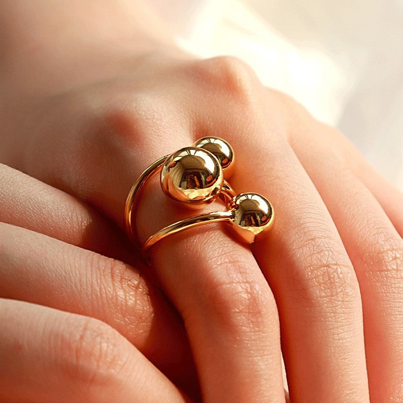 Super fire fine gold ball interstellar orbit ring, simple adjustable niche design ring