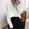 Spring and Autumn design sense niche light and mature solid color drape satin top