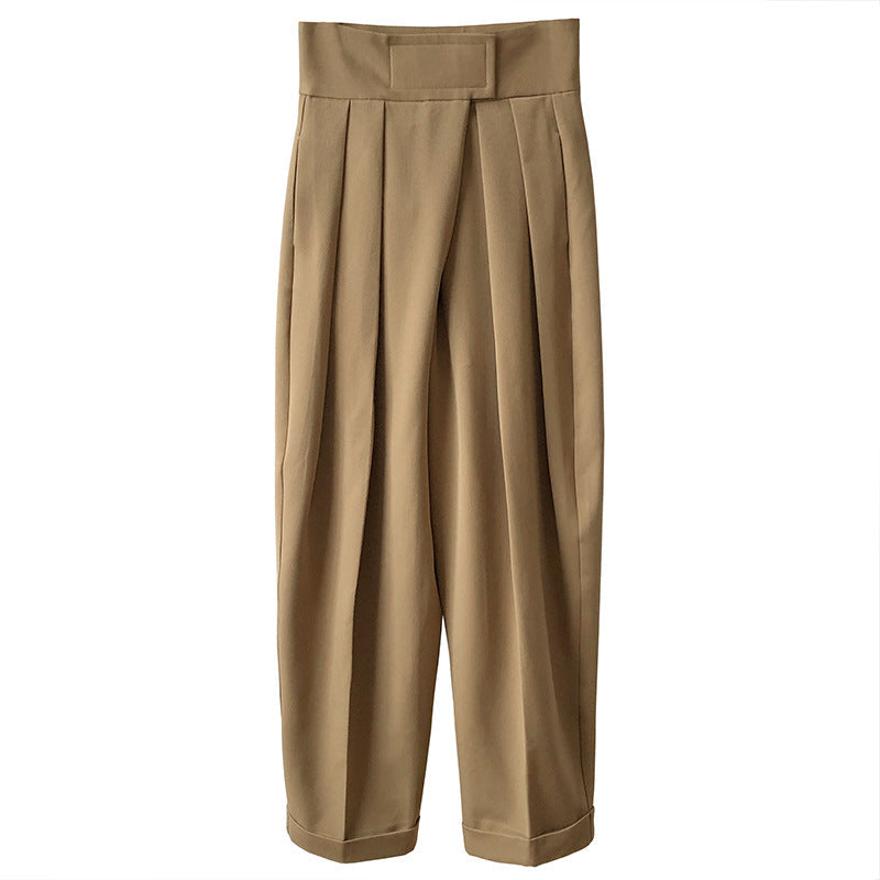High-waisted design Velcro suit pants women's spring and autumn loose wide-leg floor-length pants diagonal placket pants