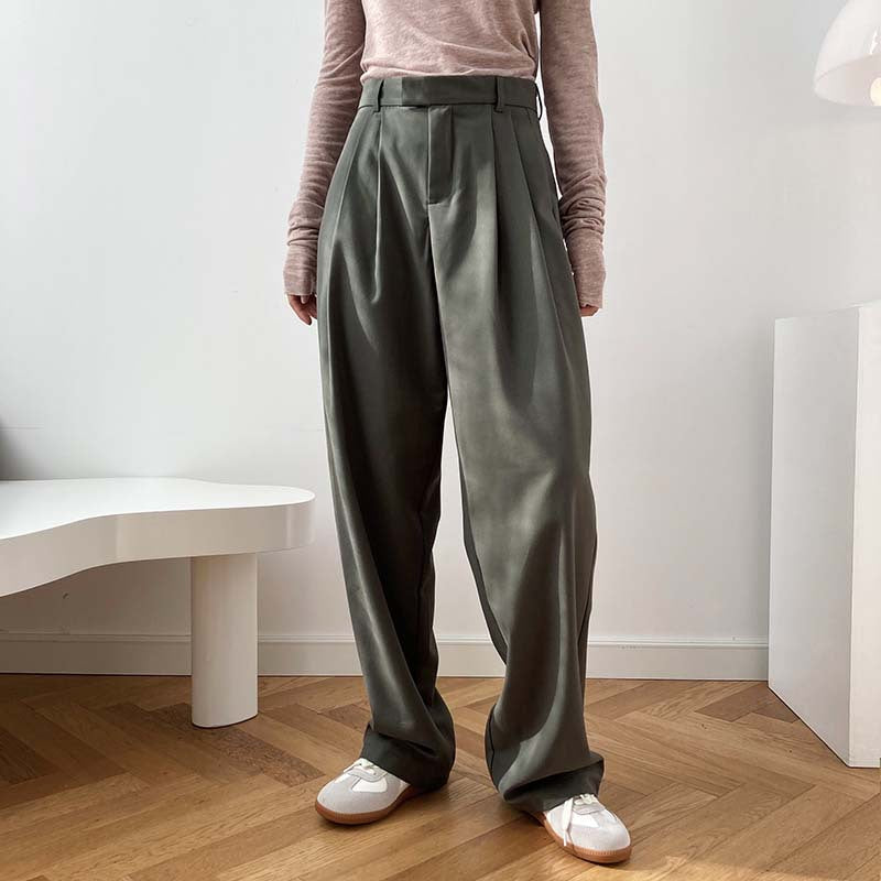 Spring New Fashion High Waist Cigarette Tube Wide Leg Pants Loose Straight Floor Mopping Suit Pants