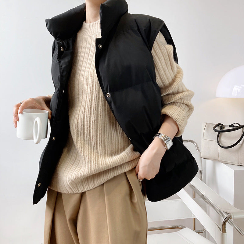 Korean down cotton vest short autumn and winter loose outer wear cotton jacket vest cotton vest jacket