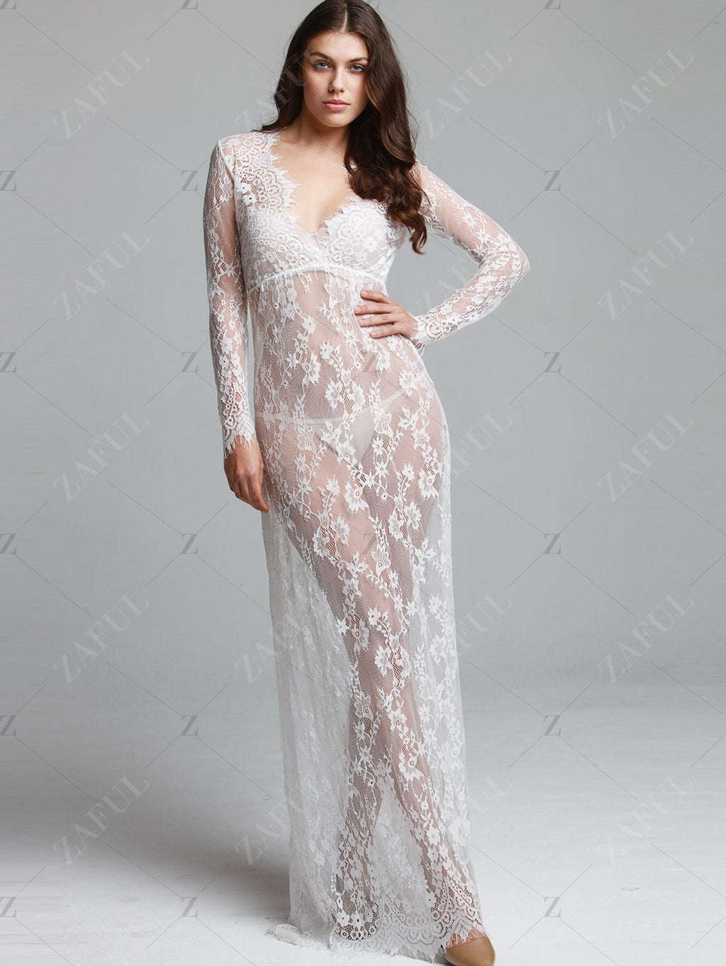 Deep V-Neck Lace Maxi Dress