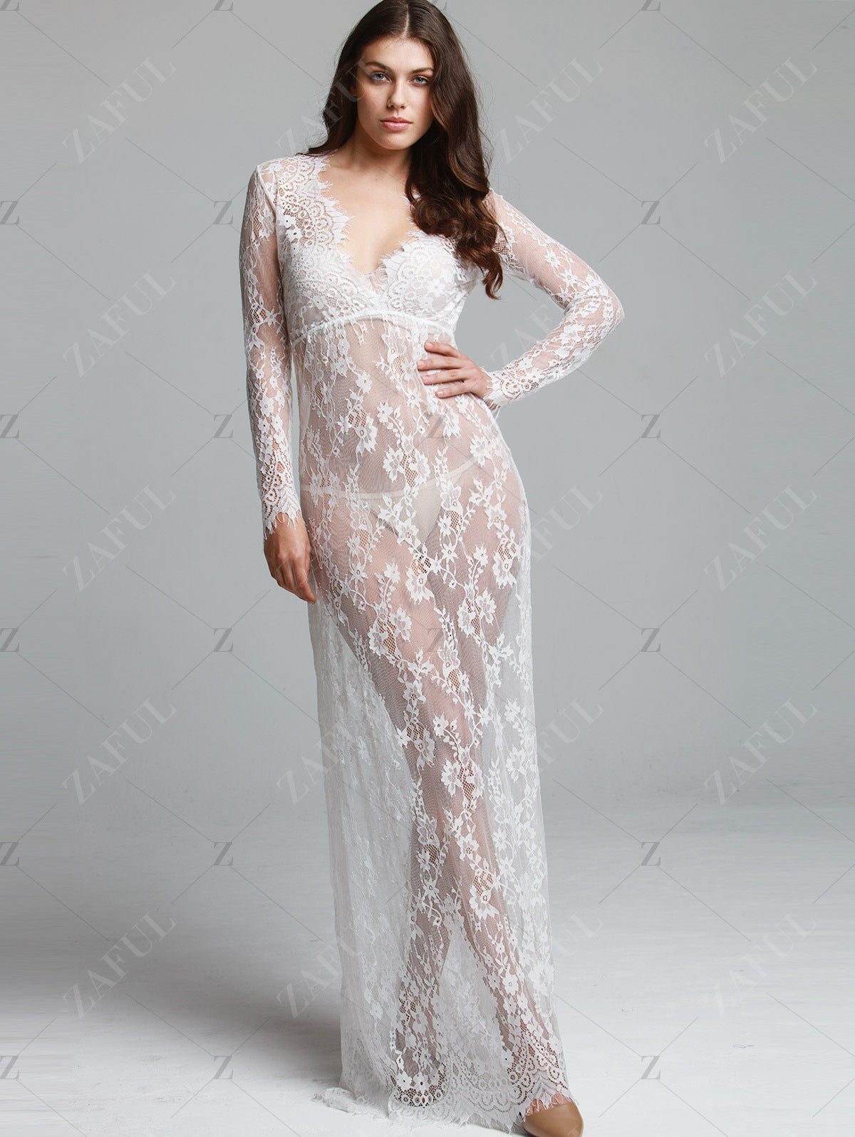 Deep V-Neck Lace Maxi Dress
