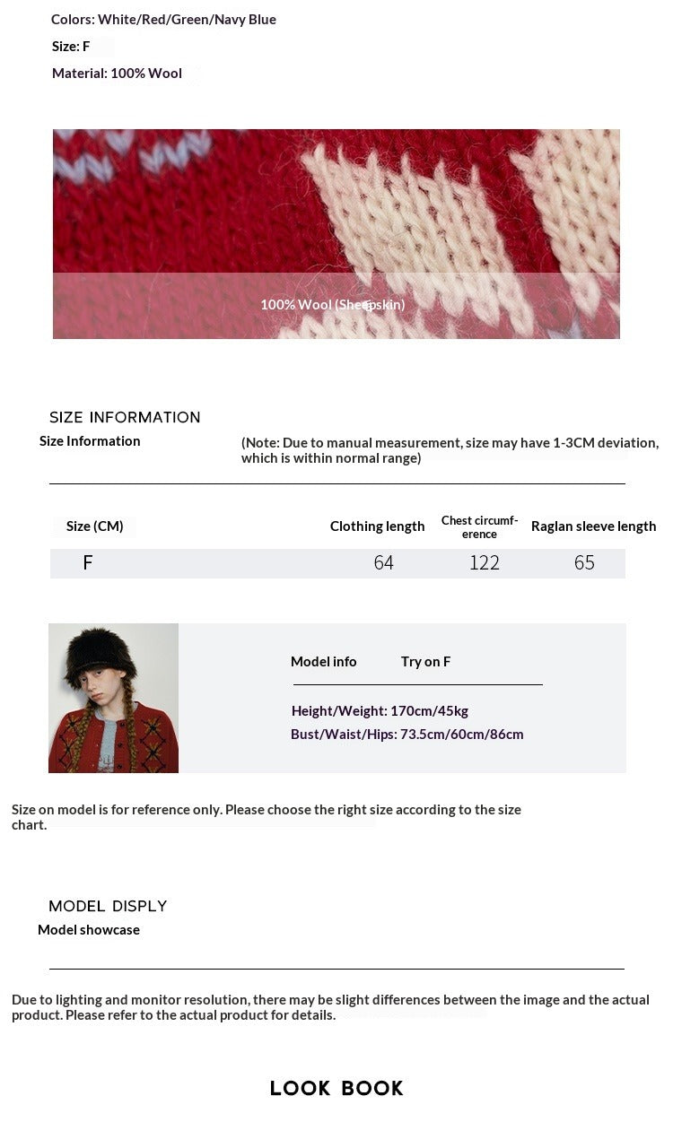 Winter casual lapel Fair Island thick needle all-wool versatile wool cardigan