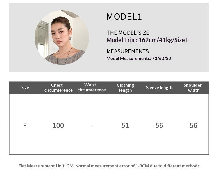 Spring and summer skin care thin one-word neck loose long-sleeved knitted blouse