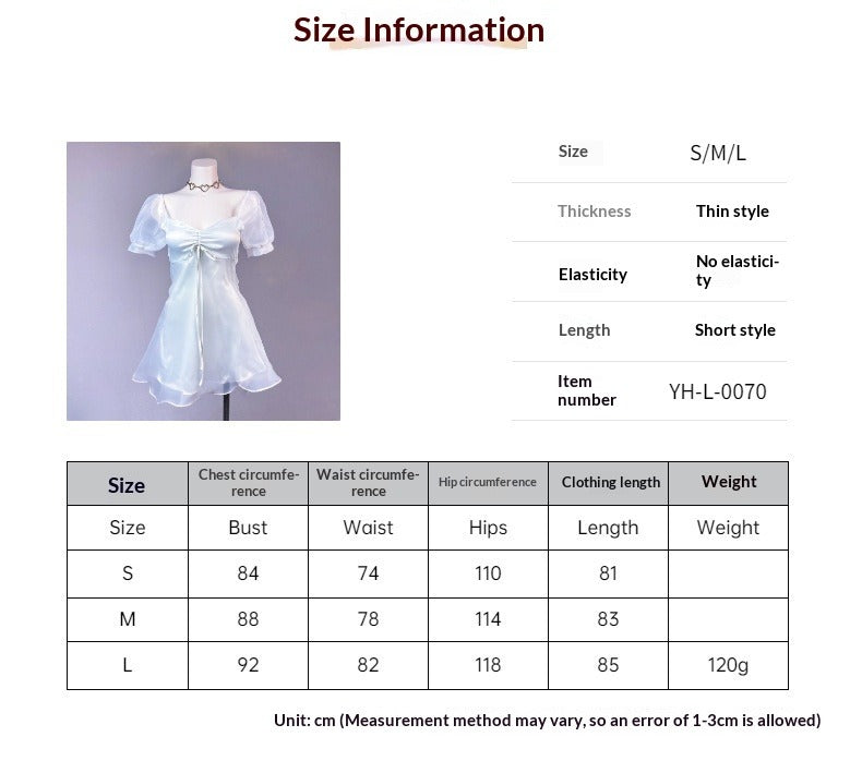 Spice Girl Vintage Waist Princess Dress Bubble Sleeves Meat Through Organza Mini Dress