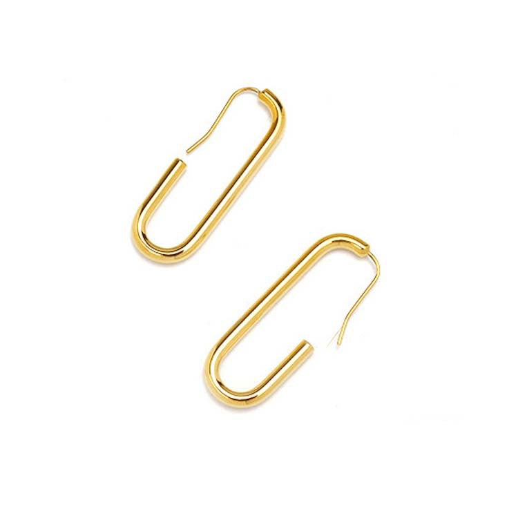 Korean cos minimalist cold wind geometry earrings brass oval gold-plated stud earrings ear hook earrings