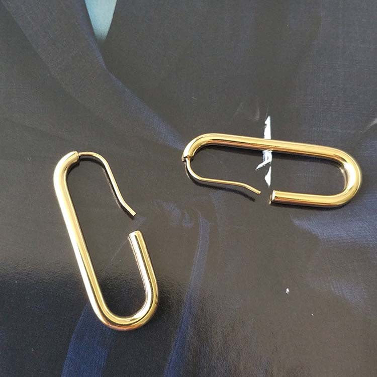 Korean cos minimalist cold wind geometry earrings brass oval gold-plated stud earrings ear hook earrings