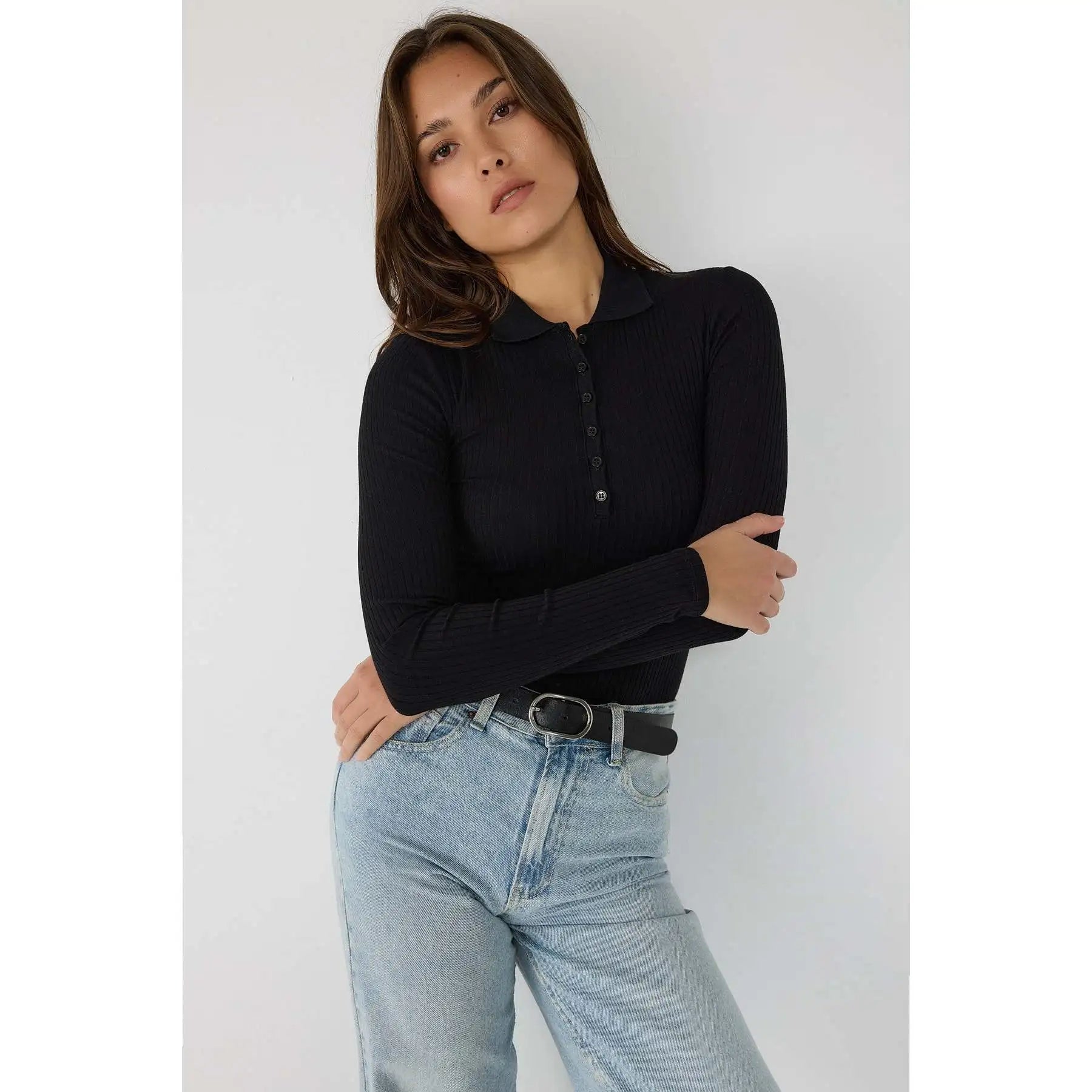 Button-Front Long-Sleeve Bodysuit