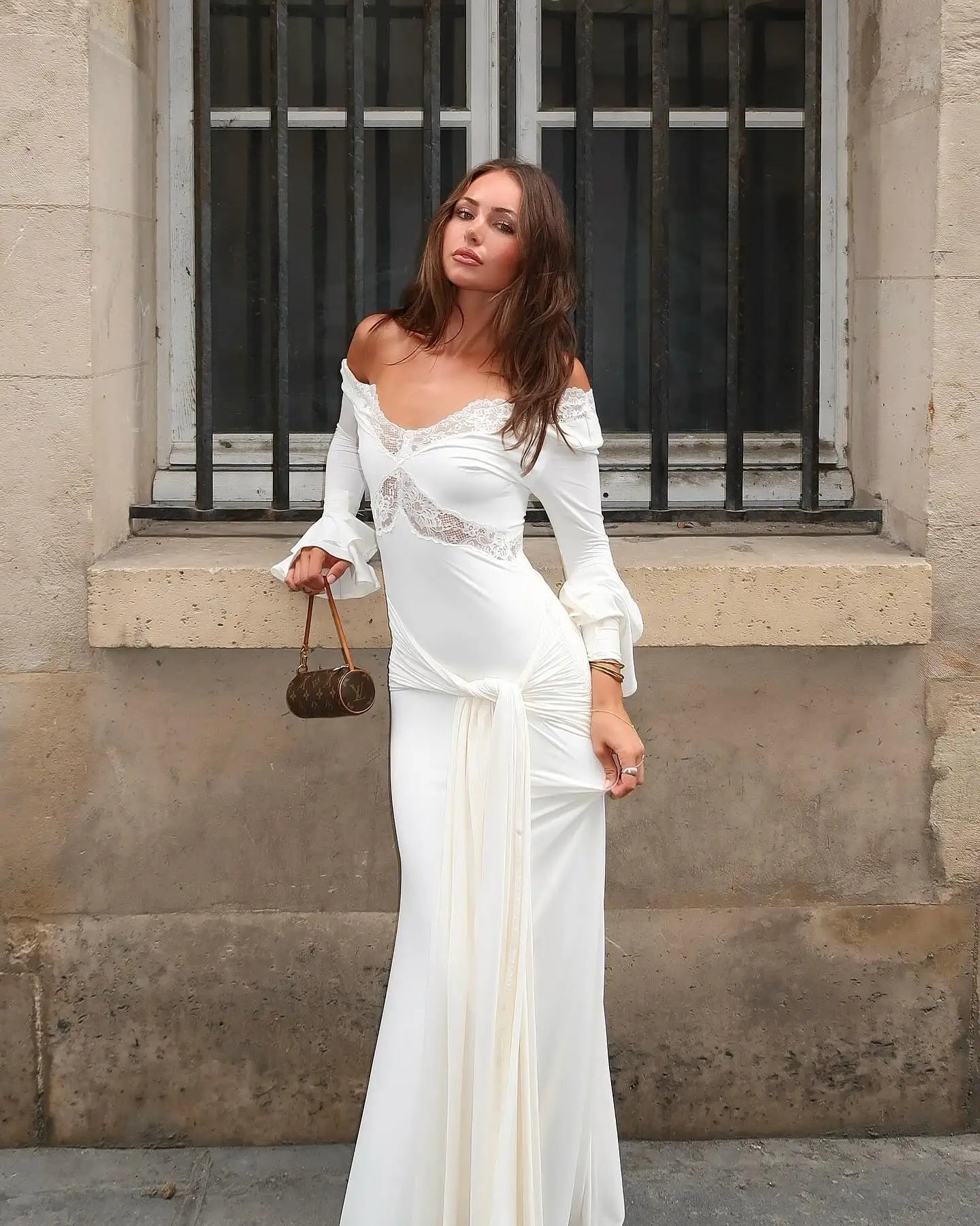 Women's Dress - Elegant V-Neck Lace Patchwork Backless Bandage Maxi Dress