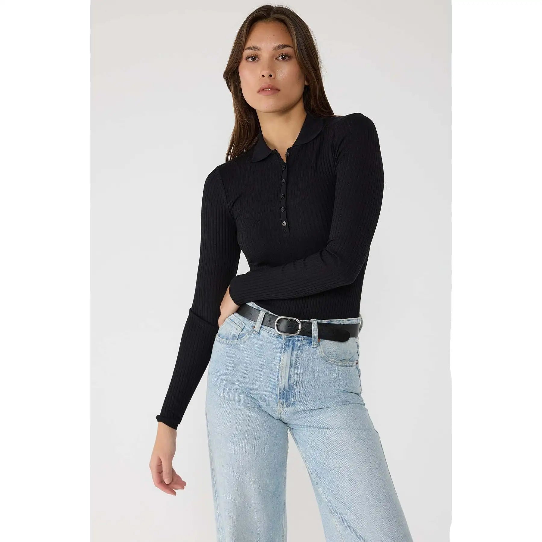 Button-Front Long-Sleeve Bodysuit