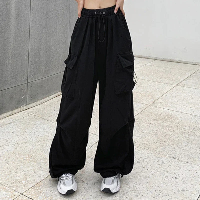 Mid Waist Cargo Pants Wide Leg Regular Fit Ankle Length