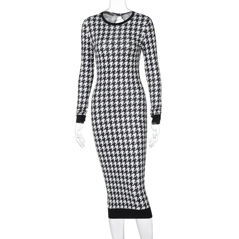 Women Long Sleeve Midi Dress Hollow Out Bodycon Sexy Streetwear