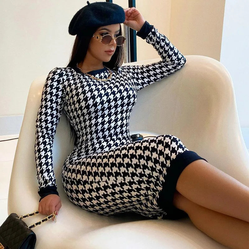Women Long Sleeve Midi Dress Hollow Out Bodycon Sexy Streetwear