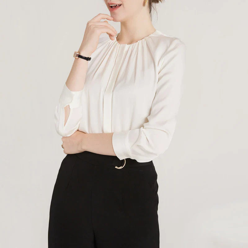 Women's Mulberry Silk Blouse - O-Neck Flutter Sleeve Top