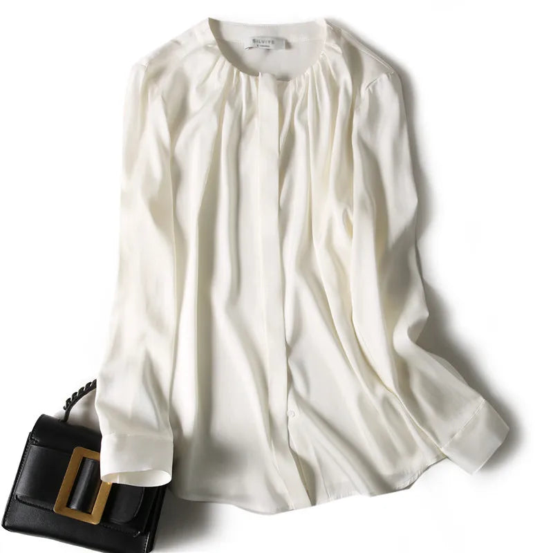 Women's Mulberry Silk Blouse - O-Neck Flutter Sleeve Top