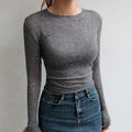 Crew Neck Long Sleeve Slim See-Through Tee