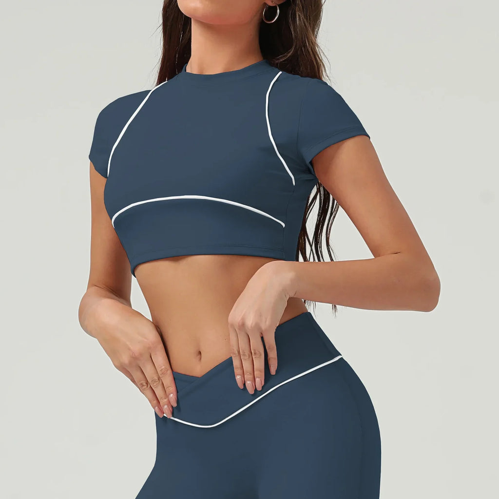Women's Workout Gym Tennis T-Shirts Soft Short Sleeve Cropped Neck Yoga Workout Tops