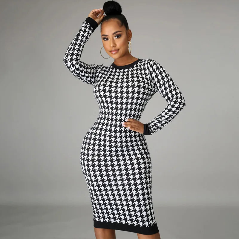 Women Long Sleeve Midi Dress Hollow Out Bodycon Sexy Streetwear