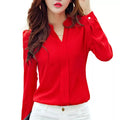 Women's V-Neck Slim Long Sleeve Office Blouse