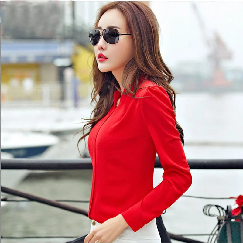 Women's V-Neck Slim Long Sleeve Office Blouse