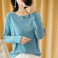Round Neck Cotton Sweater Long Sleeve Regular Fit Pullover with Crimped Edge