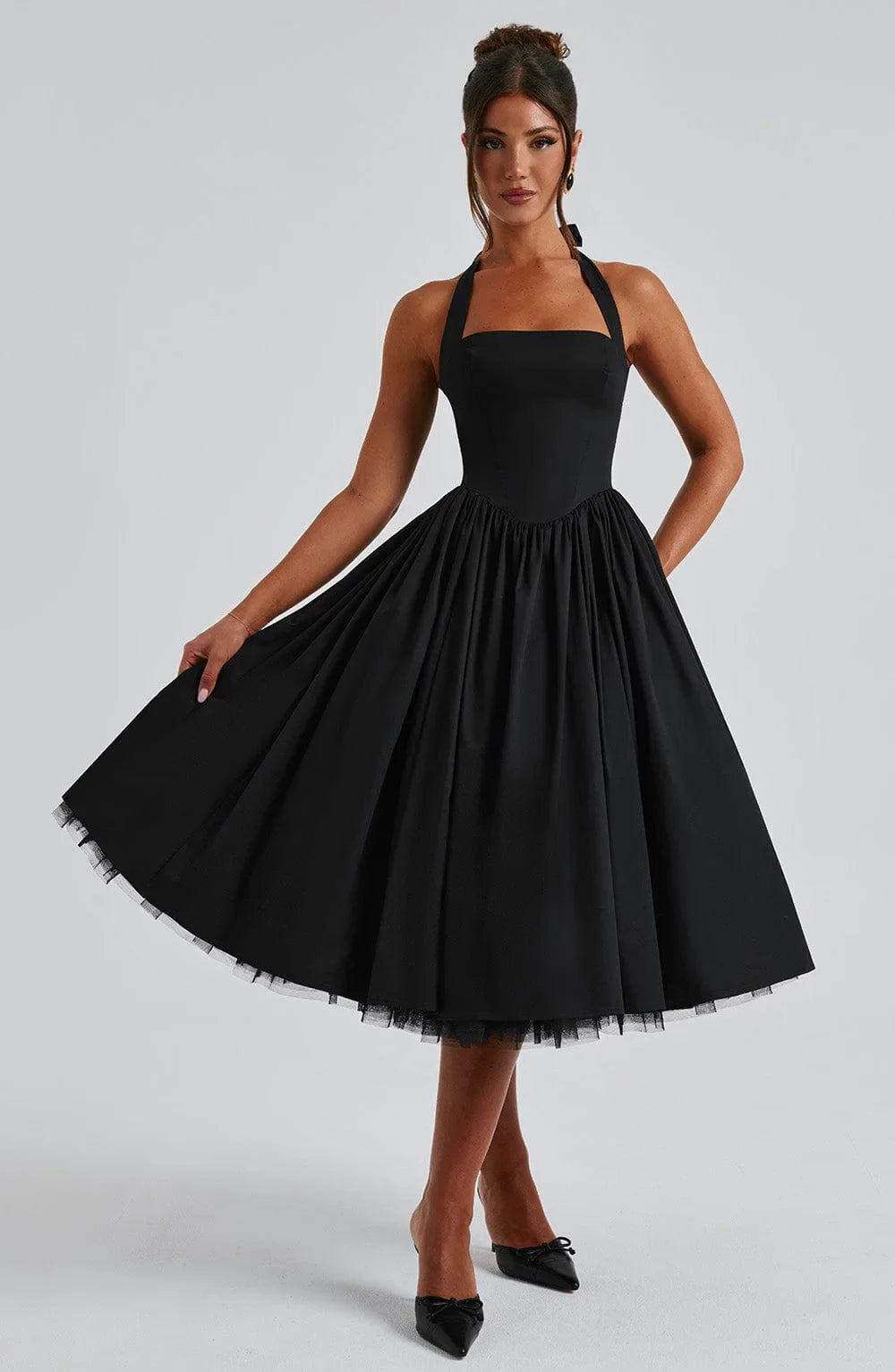 New Women's Midi Woven Casual Solid Puff Skirt Dresses Breathable A-Line Silhouette for Spring and Summer