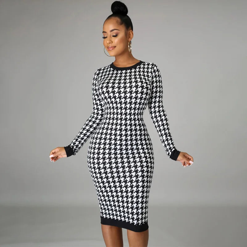 Women Long Sleeve Midi Dress Hollow Out Bodycon Sexy Streetwear