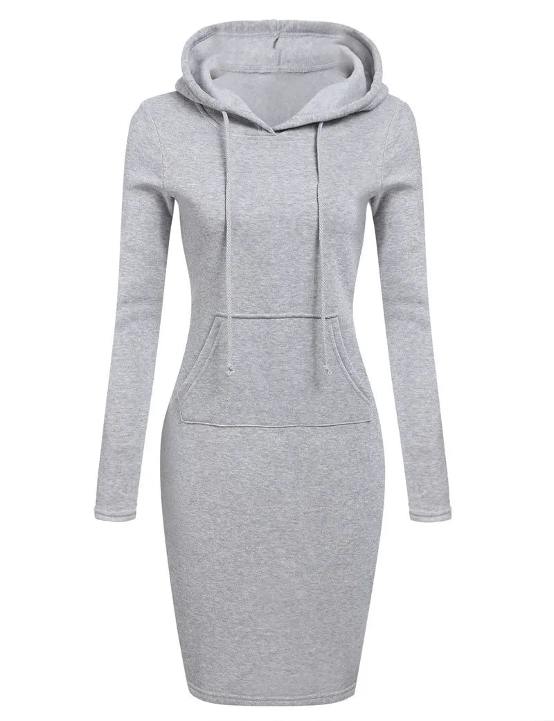 Ladies Hooded Dress Women Long Sleeve Sweatshirt Dress with Pockets