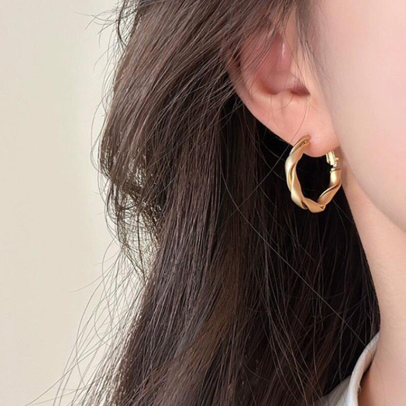 Premium Matte Gold Twist Ring Earrings