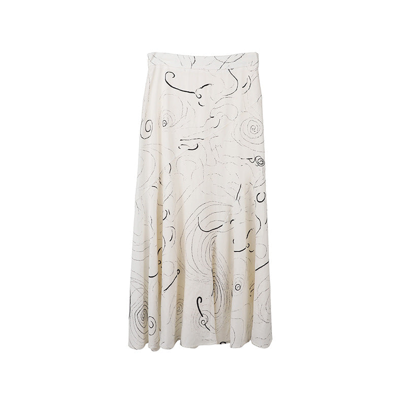 Tencel linen spiral line A skirt