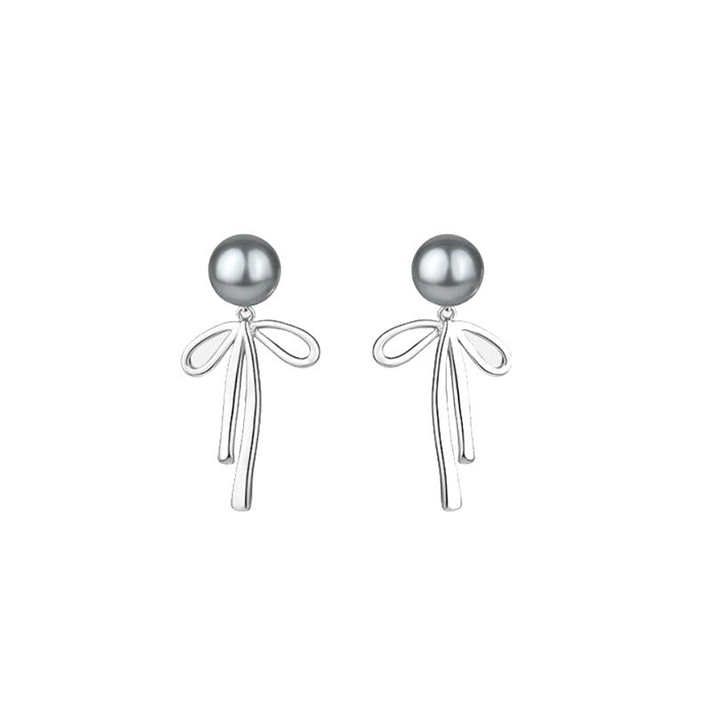 Cold sense pearl bow stud earrings niche light luxury high sense earrings cold wind temperament versatile commuter earrings
