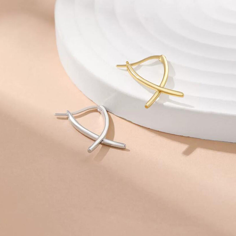 Line cross ear buckle ins tide cold wind high sense, earrings geometric niche design autumn and winter earrings