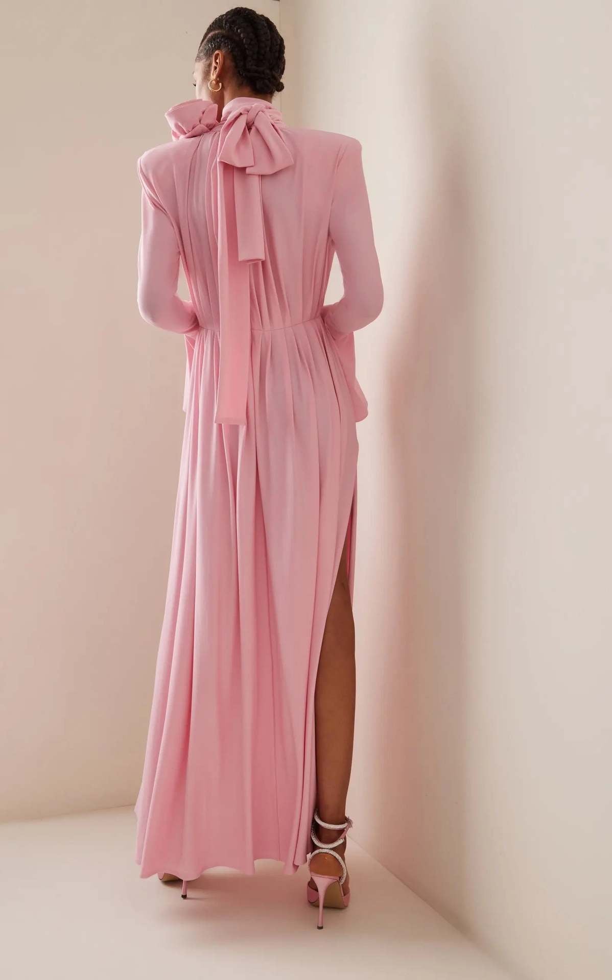 High-end dress hollow deep V neck dress, pleated drape three-dimensional flower dress