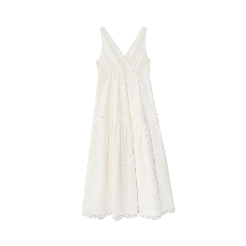 Vacation temperament lace v-neck sleeveless dress
