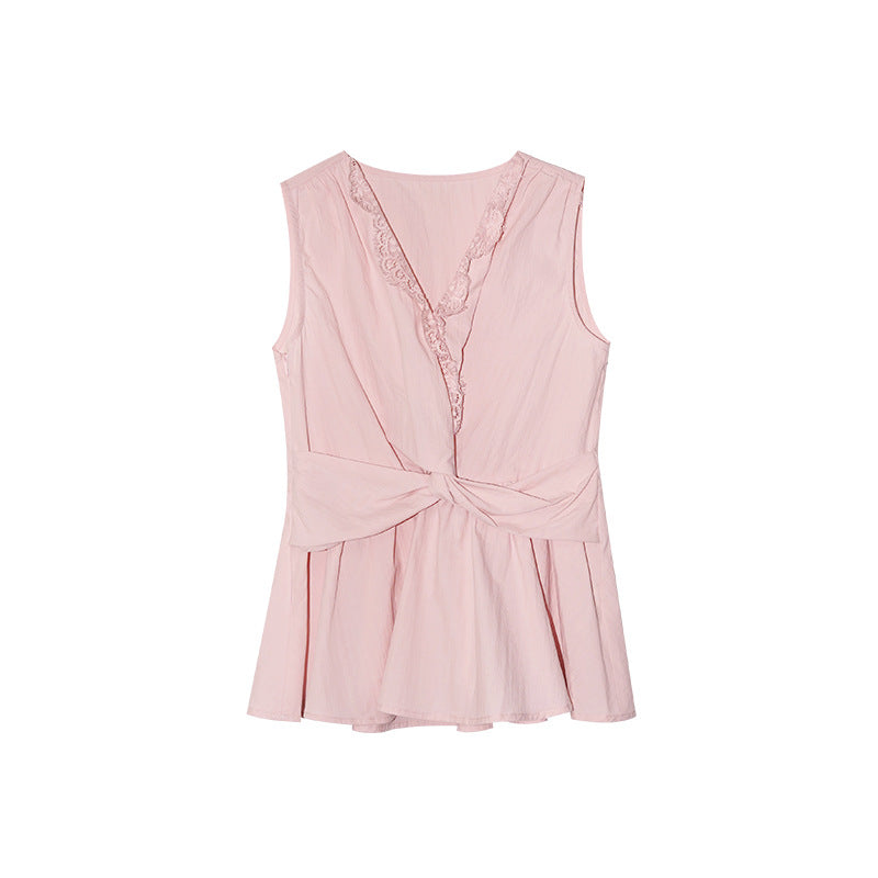 Lace v-neck kink design sleeveless top