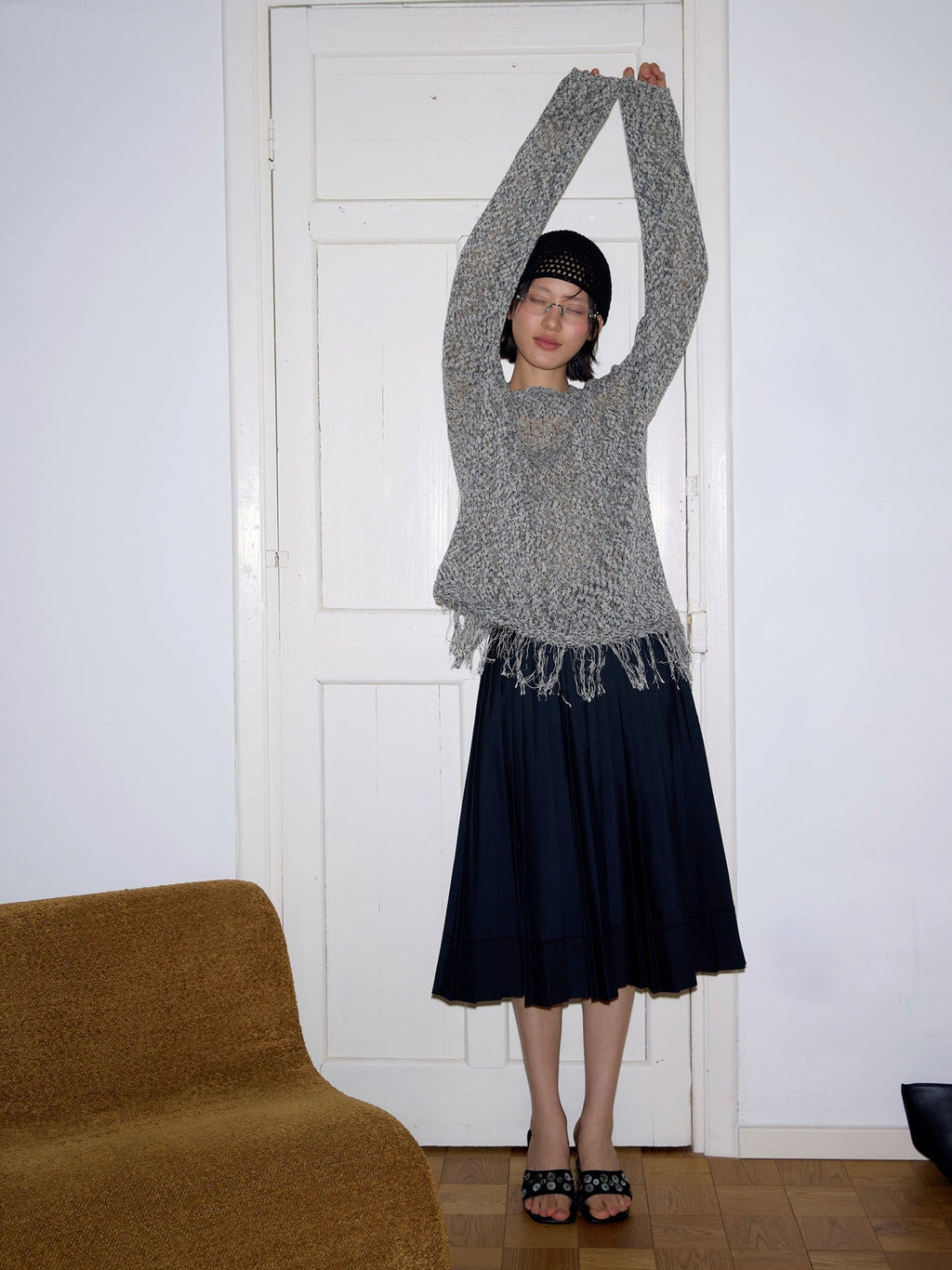 College style pleated skirt medium and long skirt skirt high-end high-waisted A-shaped skirt