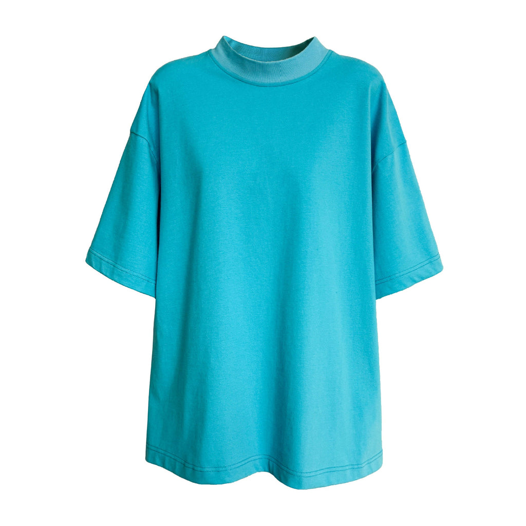 Casual solid color polished loose shoulder short sleeve women's early spring new silhouette simple round neck T-shirt