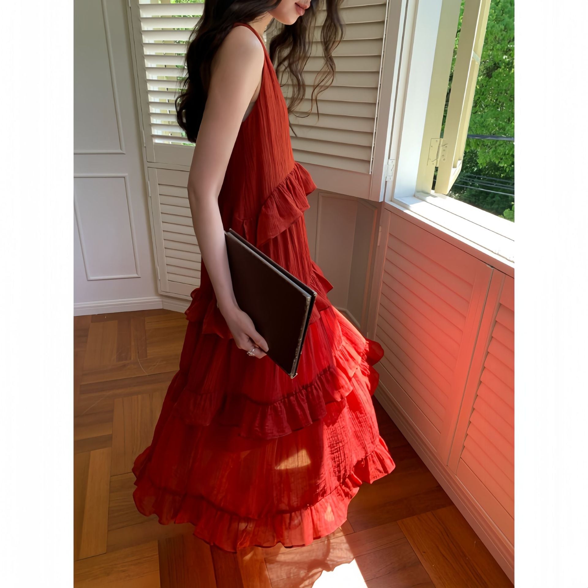 Mori beautiful simple ruffle edge sleeveless dress