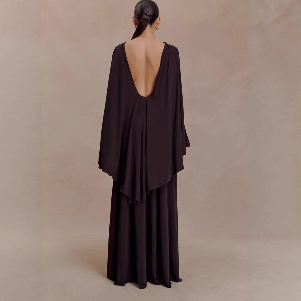 Fashion backless shawl hip skirt slim fit retro sexy pleated dress