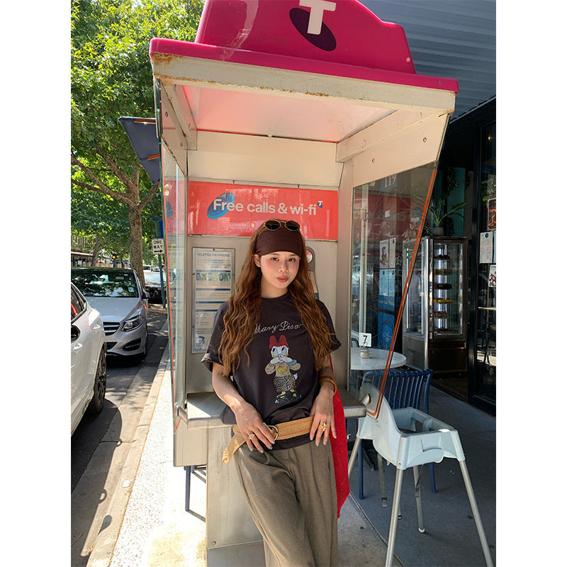 Casual Japan and Korea Loose Cartoon Printed Cotton Short Sleeve T-Shirt