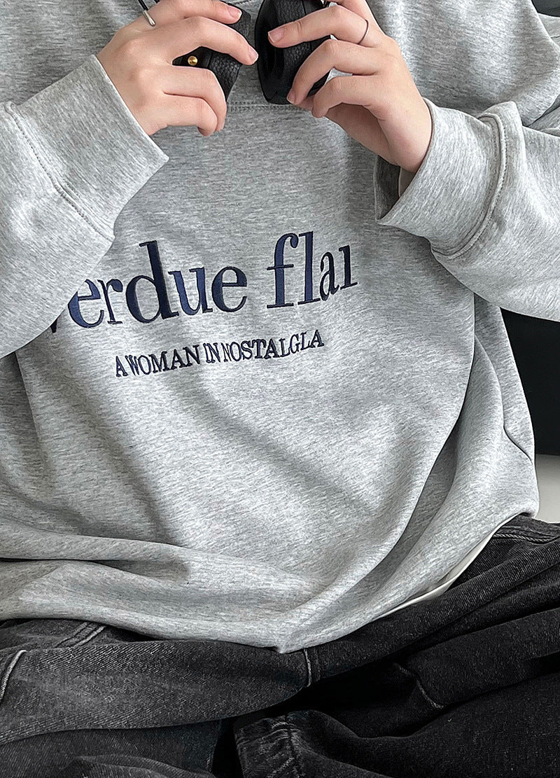 Korean loose silhouette letter embroidery autumn and winter pullover sweater lazy simple top