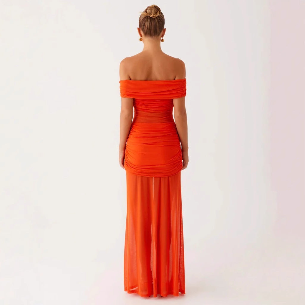 Sexy one-word collar tube top dress