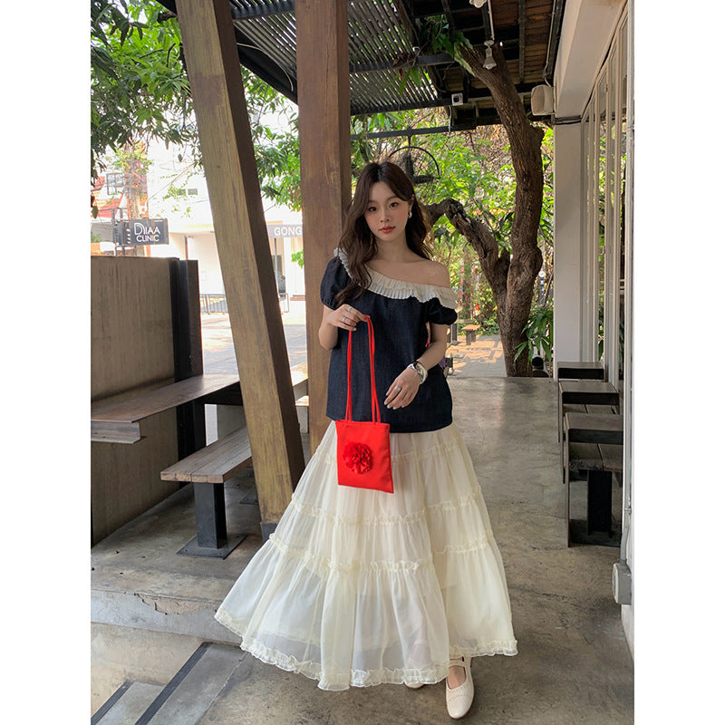 French white moonlight beautiful age reduction pendulum gauze skirt