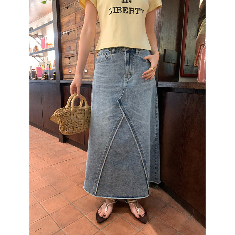 Retro High Waist Denim A-Line Skirt
